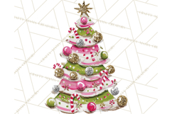 Whimsical Pink Green Christmas Trees Ornaments PNG Clipart Product Image 3