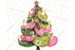Whimsical Pink Green Christmas Trees Ornaments PNG Clipart Product Image 2