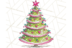Whimsical Pink Green Christmas Trees Ornaments PNG Clipart Product Image 3