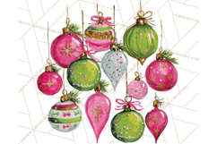 Whimsical Pink Green Christmas Trees Ornaments PNG Clipart Product Image 2