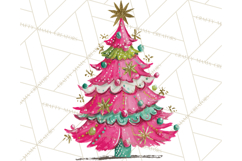 Whimsical Pink Green Christmas Trees Ornaments PNG Clipart Product Image 2