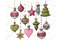 Whimsical Pink Green Christmas Trees Ornaments PNG Clipart Product Image 2