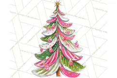 Whimsical Pink Green Christmas Trees Ornaments PNG Clipart Product Image 5