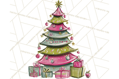 Whimsical Pink Green Christmas Trees Ornaments PNG Clipart Product Image 5