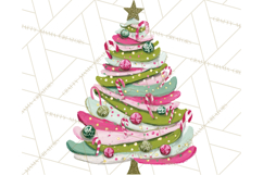 Whimsical Pink Green Christmas Trees Ornaments PNG Clipart Product Image 2
