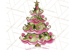 Whimsical Pink Green Christmas Trees Ornaments PNG Clipart Product Image 3
