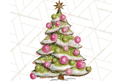 Whimsical Pink Green Christmas Trees Ornaments PNG Clipart Product Image 3