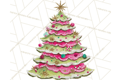 Whimsical Pink Green Christmas Trees Ornaments PNG Clipart Product Image 4