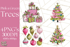 Whimsical Pink Green Christmas Trees Ornaments PNG Clipart Product Image 1