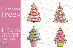 Whimsical Pink Green Christmas Trees Ornaments PNG Clipart Product Image 1