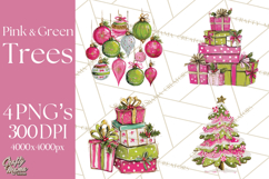 Whimsical Pink Green Christmas Trees Ornaments PNG Clipart Product Image 1