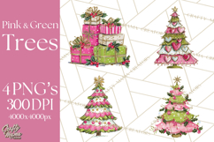 Whimsical Pink Green Christmas Trees Ornaments PNG Clipart Product Image 1