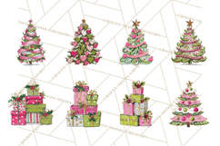 Whimsical Pink Green Christmas Trees Ornaments PNG Clipart Product Image 5