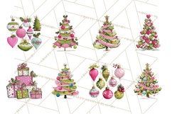 Whimsical Pink Green Christmas Trees Ornaments PNG Clipart Product Image 7