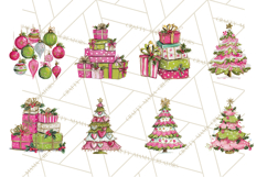 Whimsical Pink Green Christmas Trees Ornaments PNG Clipart Product Image 8