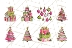Whimsical Pink Green Christmas Trees Ornaments PNG Clipart Product Image 3