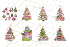 Whimsical Pink Green Christmas Trees Ornaments PNG Clipart Product Image 9