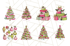 Whimsical Pink Green Christmas Trees Ornaments PNG Clipart Product Image 4