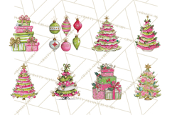 Whimsical Pink Green Christmas Trees Ornaments PNG Clipart Product Image 6