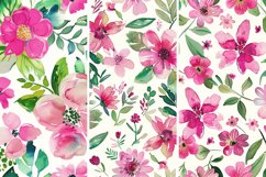 Pink &amp; Green Watercolor Flowers Digital Paper Bundle Product Image 2