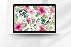 Pink &amp; Green Watercolor Flowers Digital Paper Bundle Product Image 3
