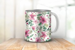 Pink &amp; Green Watercolor Flowers Digital Paper Bundle Product Image 4