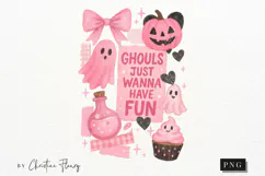Ghouls Girly Halloween Collage PNG | Halloween PNG Product Image 4