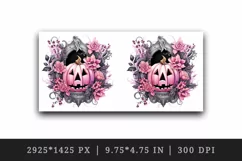 Pink Halloween floral pumpkin carving flowers roses frame Jack-o-lantern 20 oz tumbler skinny mug wrap clipart t-shirt sublimation printable design