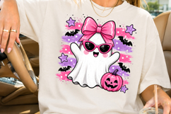 Pink Halloween Ghost Bow Sublimation PNG Product Image 2