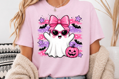 Pink Halloween Ghost Bow Sublimation PNG Product Image 3