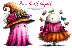 Pink Halloween Ghost Clipart Bundle PNG Product Image 1