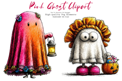 Pink Halloween Ghost Clipart Bundle PNG Product Image 1