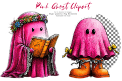 Pink Halloween Ghost Clipart Bundle PNG Product Image 1