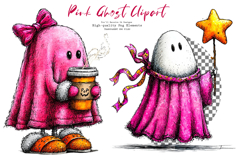 Pink Halloween Ghost Clipart Bundle PNG Product Image 1