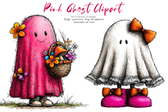 Pink Halloween Ghost Clipart Bundle PNG Product Image 1