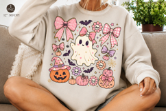 Pink Halloween PNG, Ghost With Bow Sublimation Product Image 1