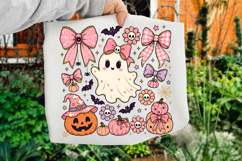 Pink Halloween PNG, Ghost With Bow Sublimation Product Image 4