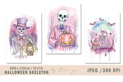 Cute watercolor Halloween skeleton illustrations- 3 jpeg Product Image 1