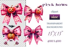 Pink Halloween Watercolor Bows Clipart set perfect for adding a spooky yet charming touch to your designs. Use them for cards, invitations, decorations, and other projects to bring a touch of elegant gothic chic to your celebration.