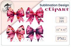 Pink Halloween Watercolor Bows Clipart set perfect for adding a spooky yet charming touch to your designs. Use them for cards, invitations, decorations, and other projects to bring a touch of elegant gothic chic to your celebration.