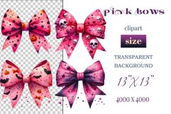 Pink Halloween Watercolor Bows Clipart set perfect for adding a spooky yet charming touch to your designs. Use them for cards, invitations, decorations, and other projects to bring a touch of elegant gothic chic to your celebration.
