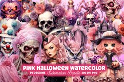Pink Halloween Watercolor Clipart, Pink Halloween Watercolor Clipart Bundle, Cute Kawaii Pink Halloween Clipart Set, Charm Pink Halloween Clipart Bundle, Pink Halloween Bundle, Halloween Watercolor,  Halloween Watercolor Clipart, Halloween Print On Demand