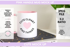 Mug Mock Up | 11oz Pink Handle Mug Mock Up With Monstera Product Image 1