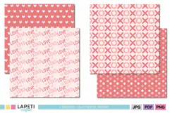 Pink and coral love scrapbook papers with four coordinating designs