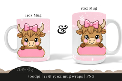 Pink Custom Christmas Highland Cow Mug Wrap Product Image 7