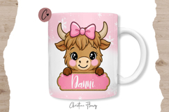 Pink Custom Christmas Highland Cow Mug Wrap Product Image 2