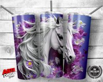 3D White Horse Pink Flowers 20 oz Skinny Tumbler Sublimation Product Image 3