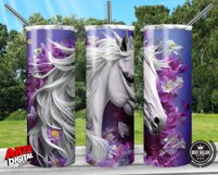 3D White Horse Pink Flowers 20 oz Skinny Tumbler Sublimation Product Image 2