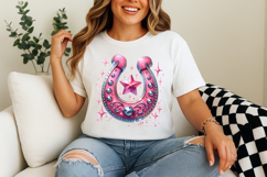 pink horseshoe with star png, western horseshoe clipart sublimation, girly cowgirl png design, rustic pink horseshoe png file, trendy western sublimation design, rodeo horseshoe star png, cowgirl lucky horseshoe clipart, country girl star png art, pink ho