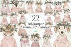 Pink Jumper Animals Christmas Clipart Product Image 1